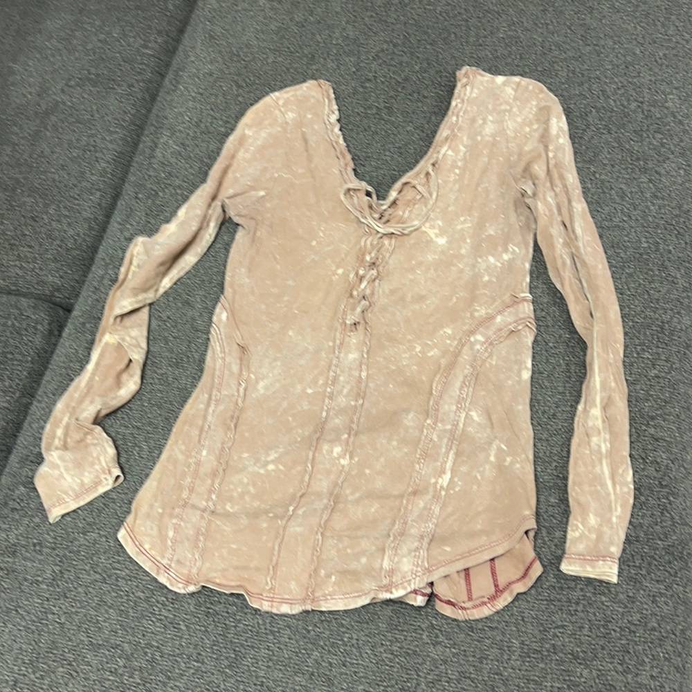 Corset tied long sleeve soft top